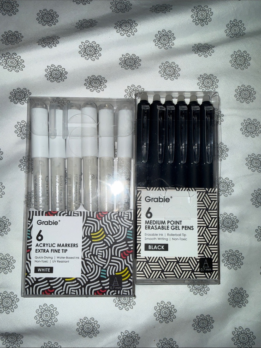 White Acrylic Markers & Black Erasable Gel Pens - 12 Pack